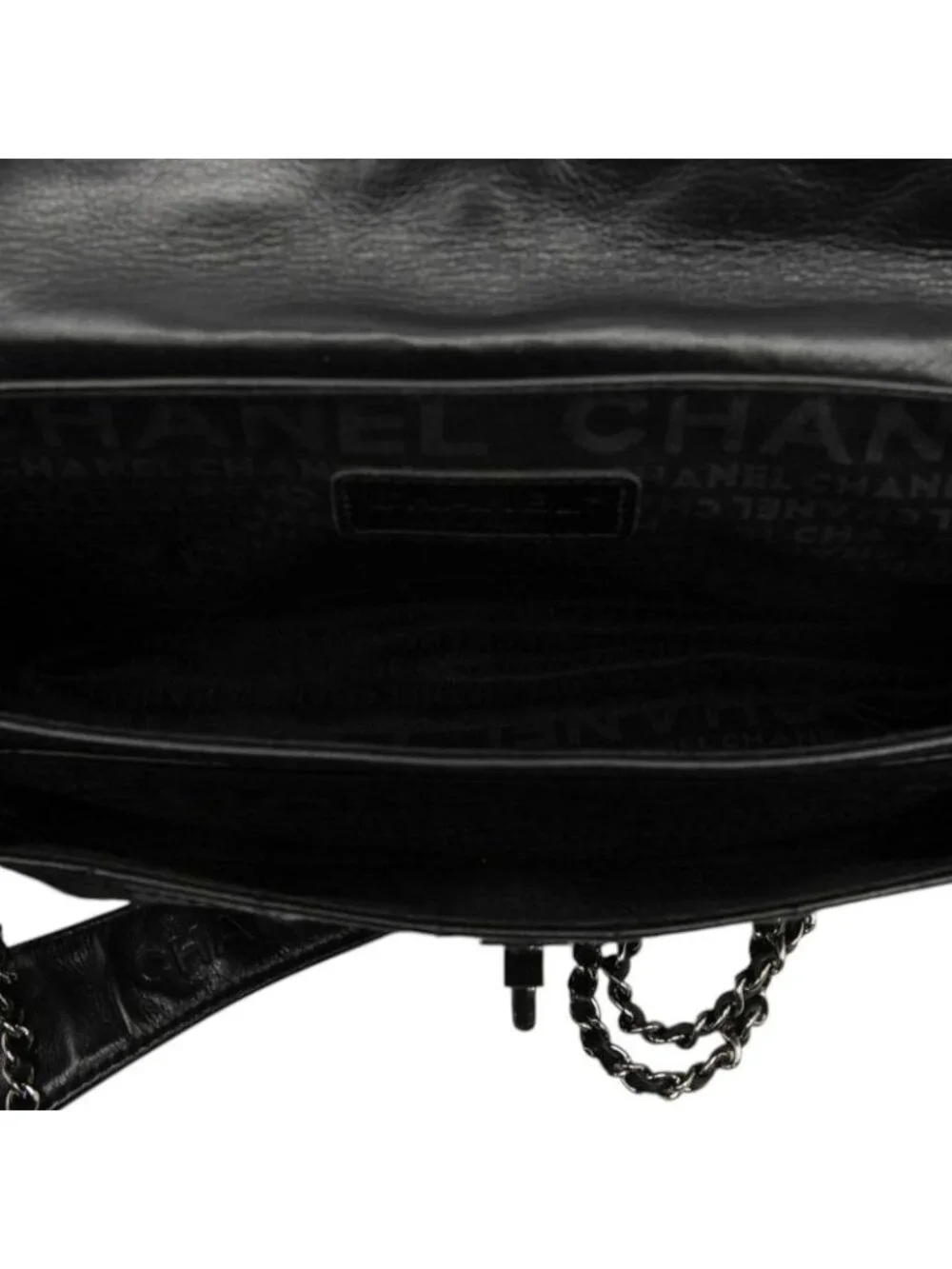 Chanel CC Logo 2.55 Quilted Chain Shoulder Bag Black Lambskin